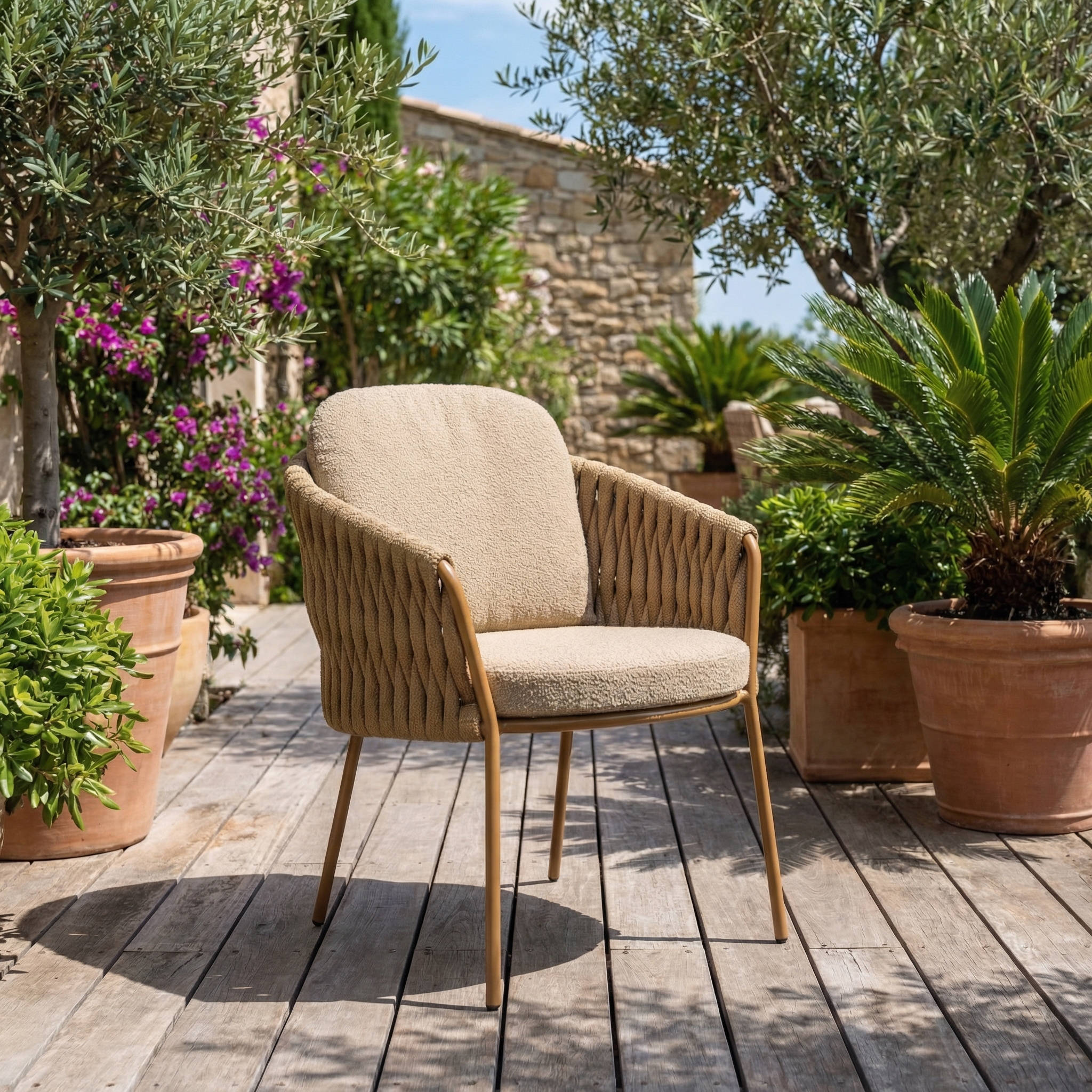 Ensemble Table de jardin EVOA céramique L240 & 6 chaises MOVARA coussin sable chaud
