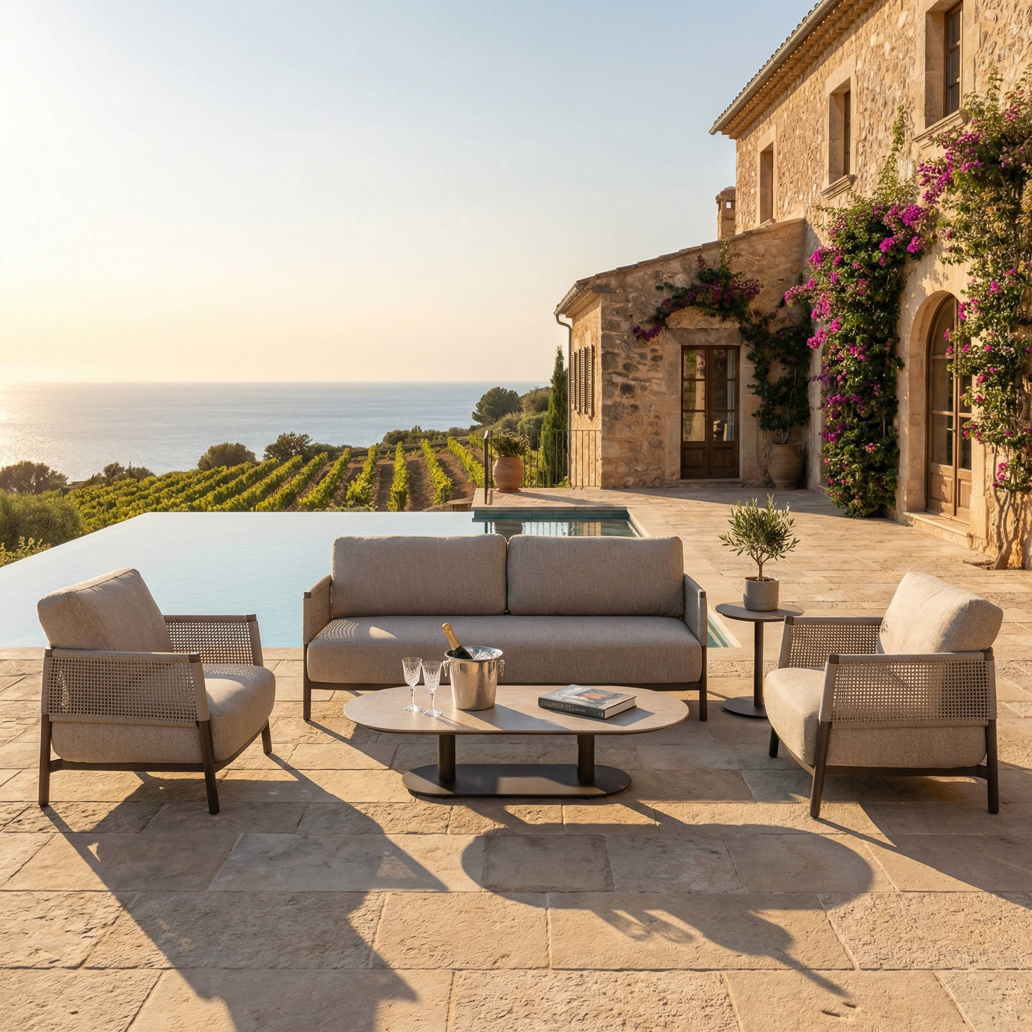 Salon de jardin SOLARA 5 places avec grande table basse et table d’appoint