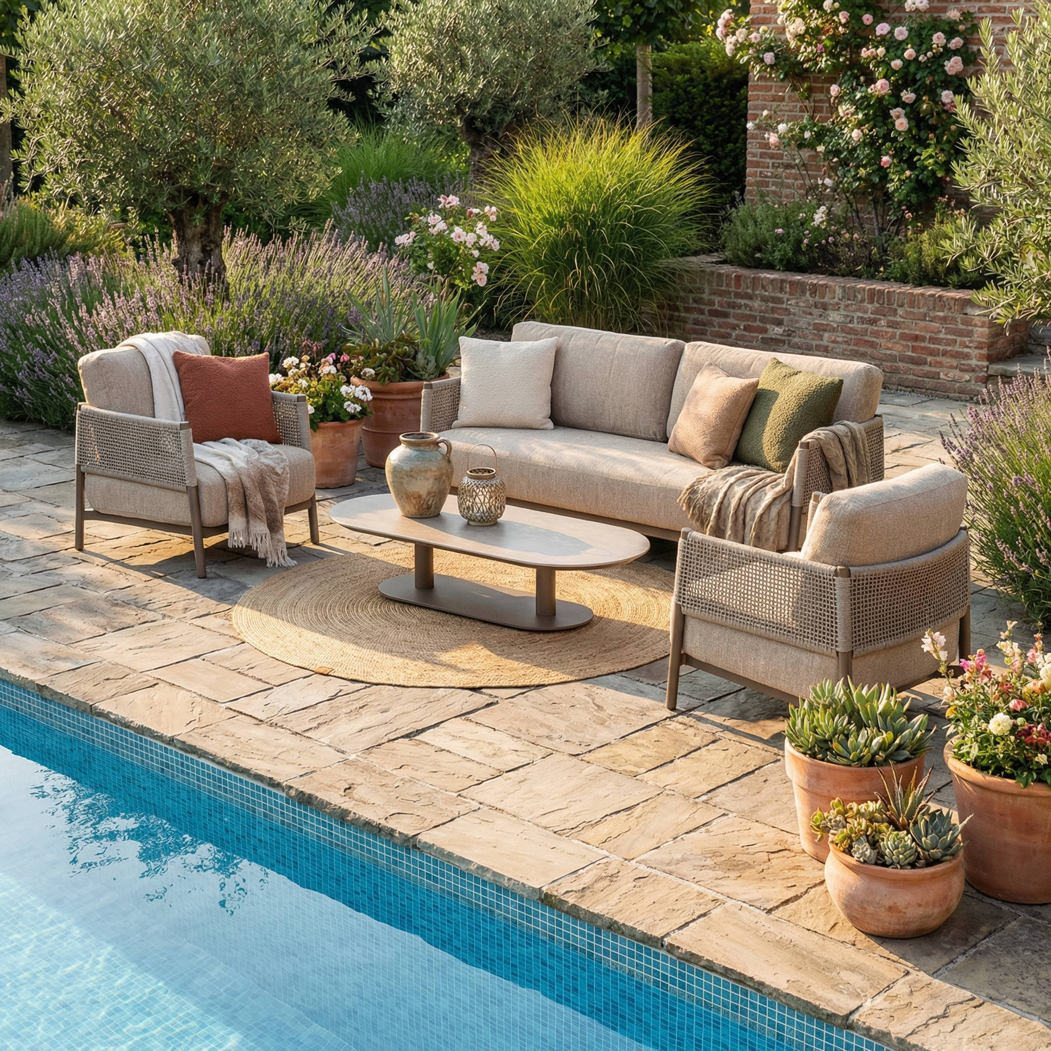 Salon de jardin SOLARA 5 places avec grande table basse et table d’appoint
