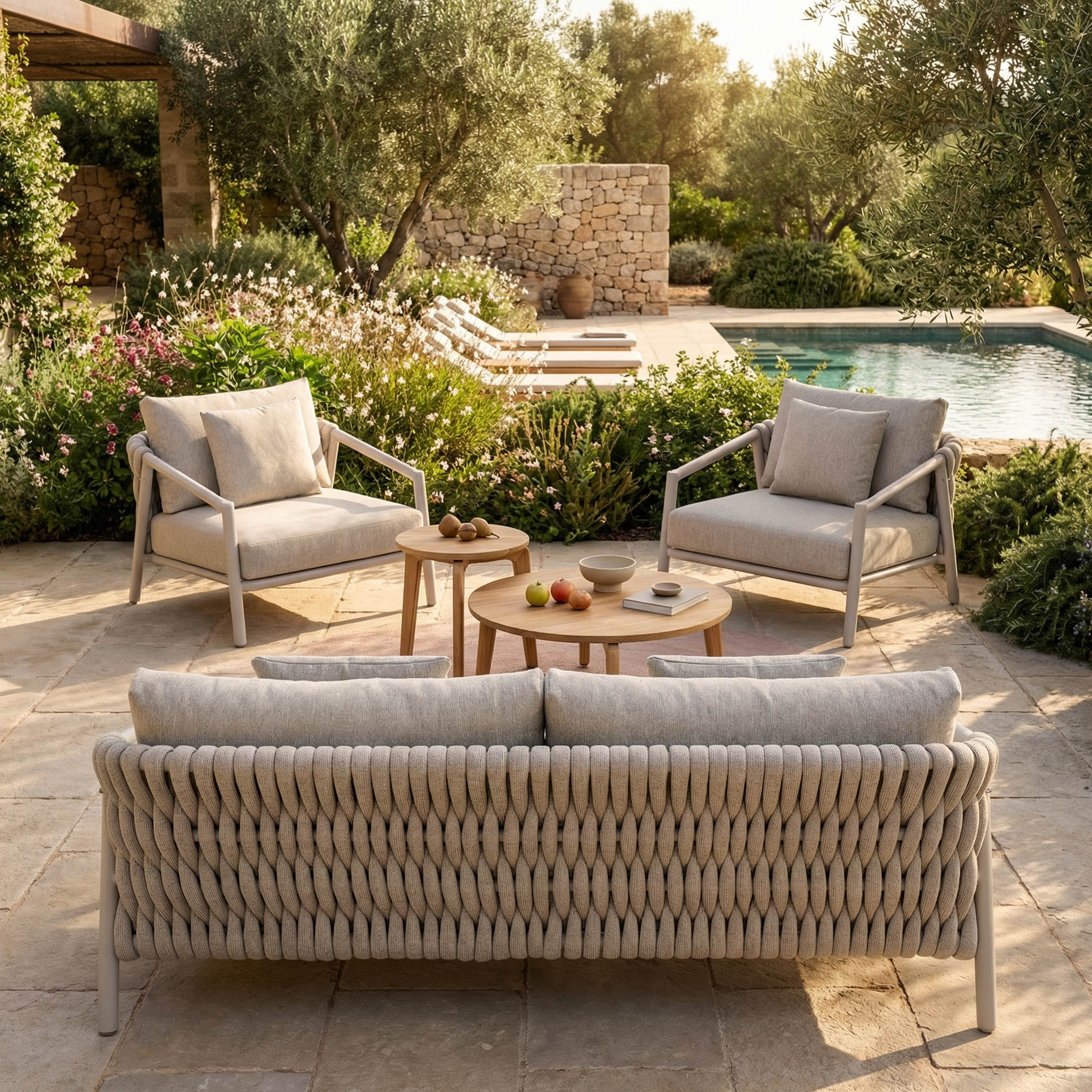 Salon de jardin SAVIO 5 places & duo de tables basses teck