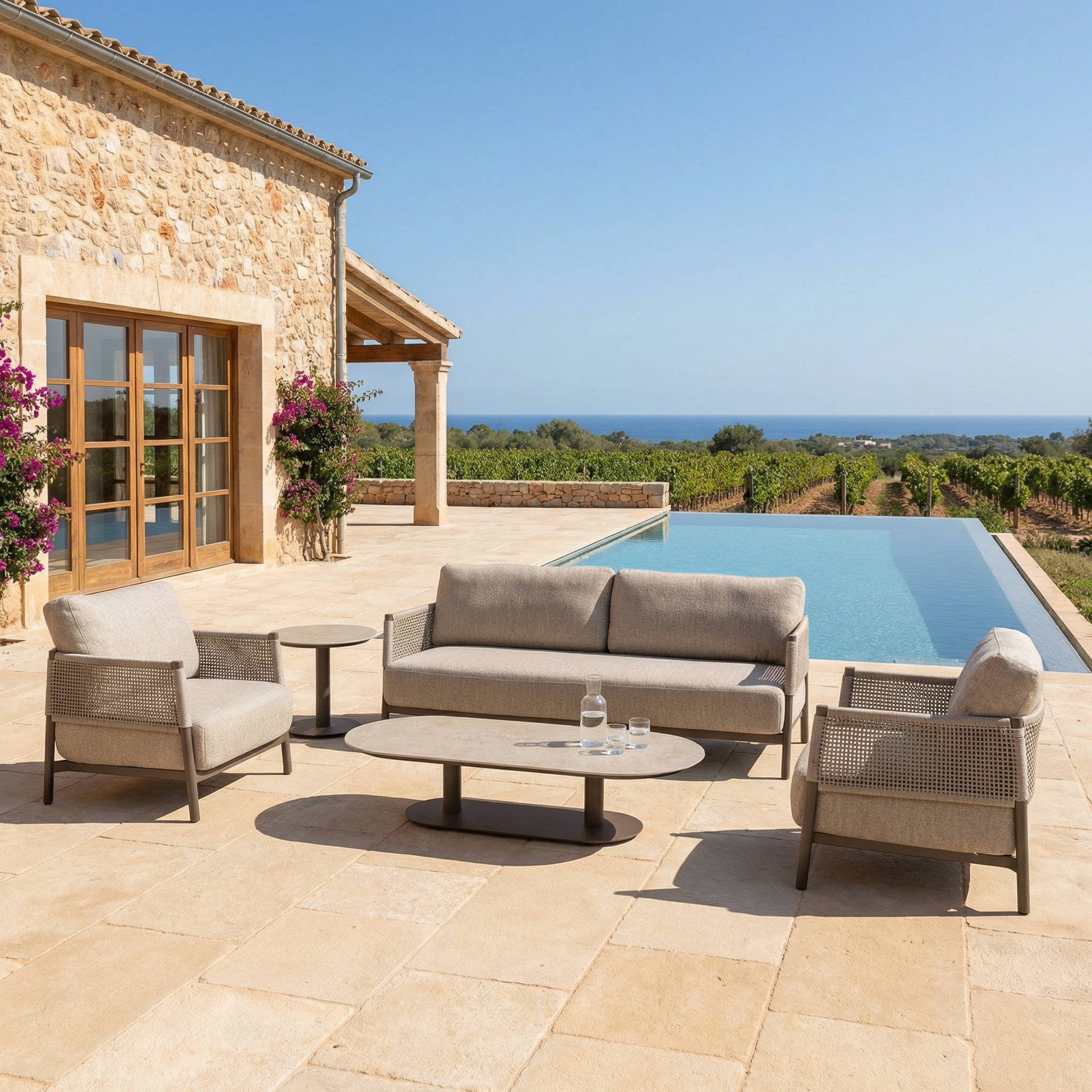 Salon de jardin SOLARA 5 places avec grande table basse et table d’appoint