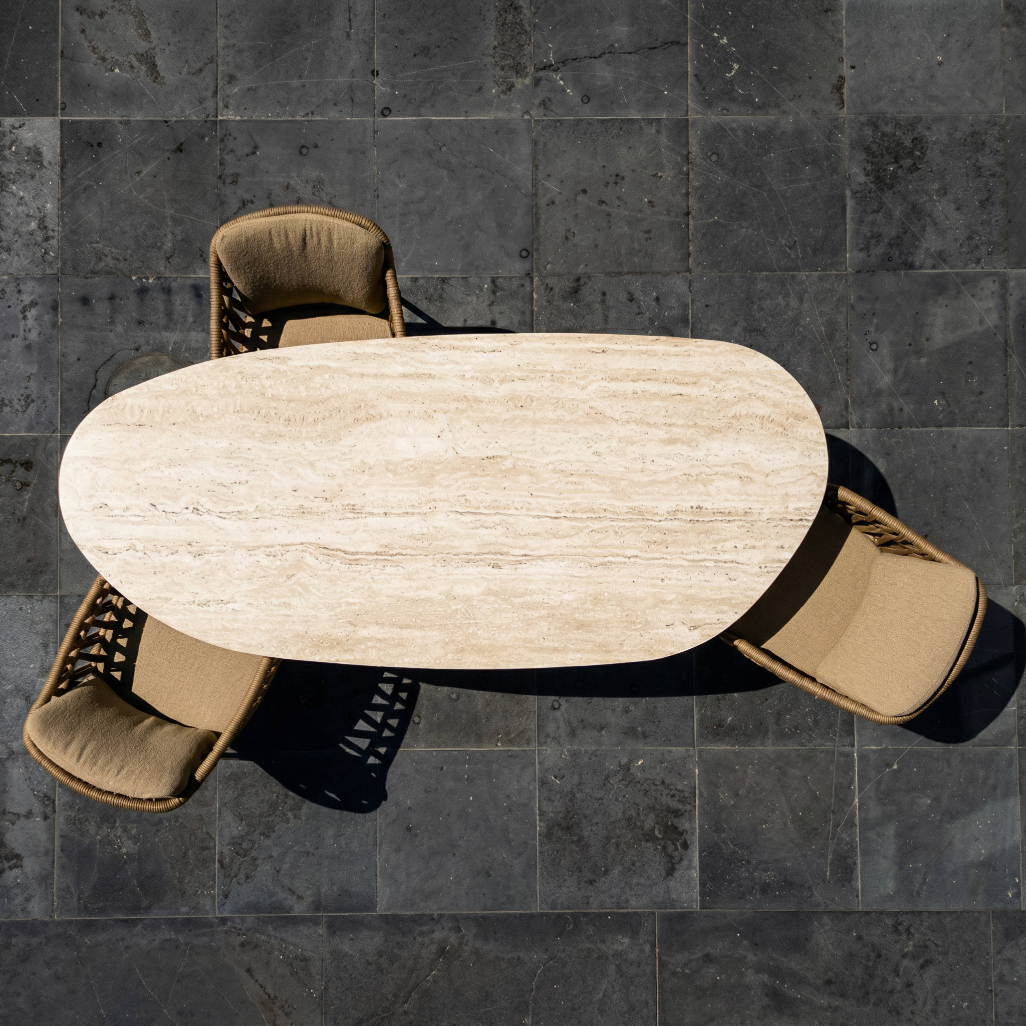 Ensemble Table de jardin EVOA céramique L240 & 6 chaises BIVORA coussin grège ambré