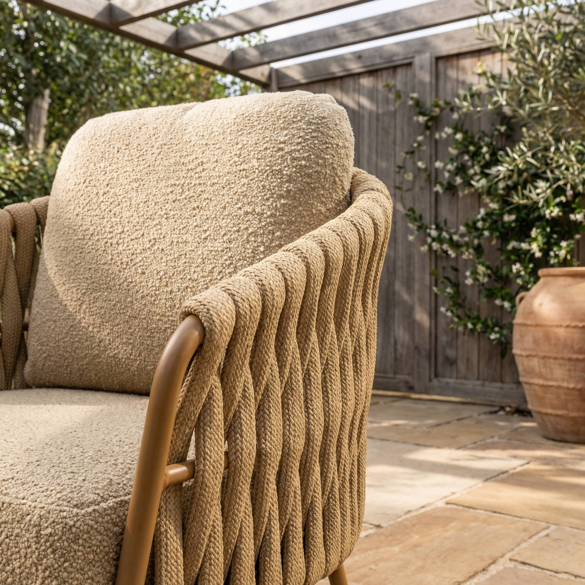 Ensemble Table de jardin EVOA céramique L240 & 6 chaises MOVARA coussin sable chaud