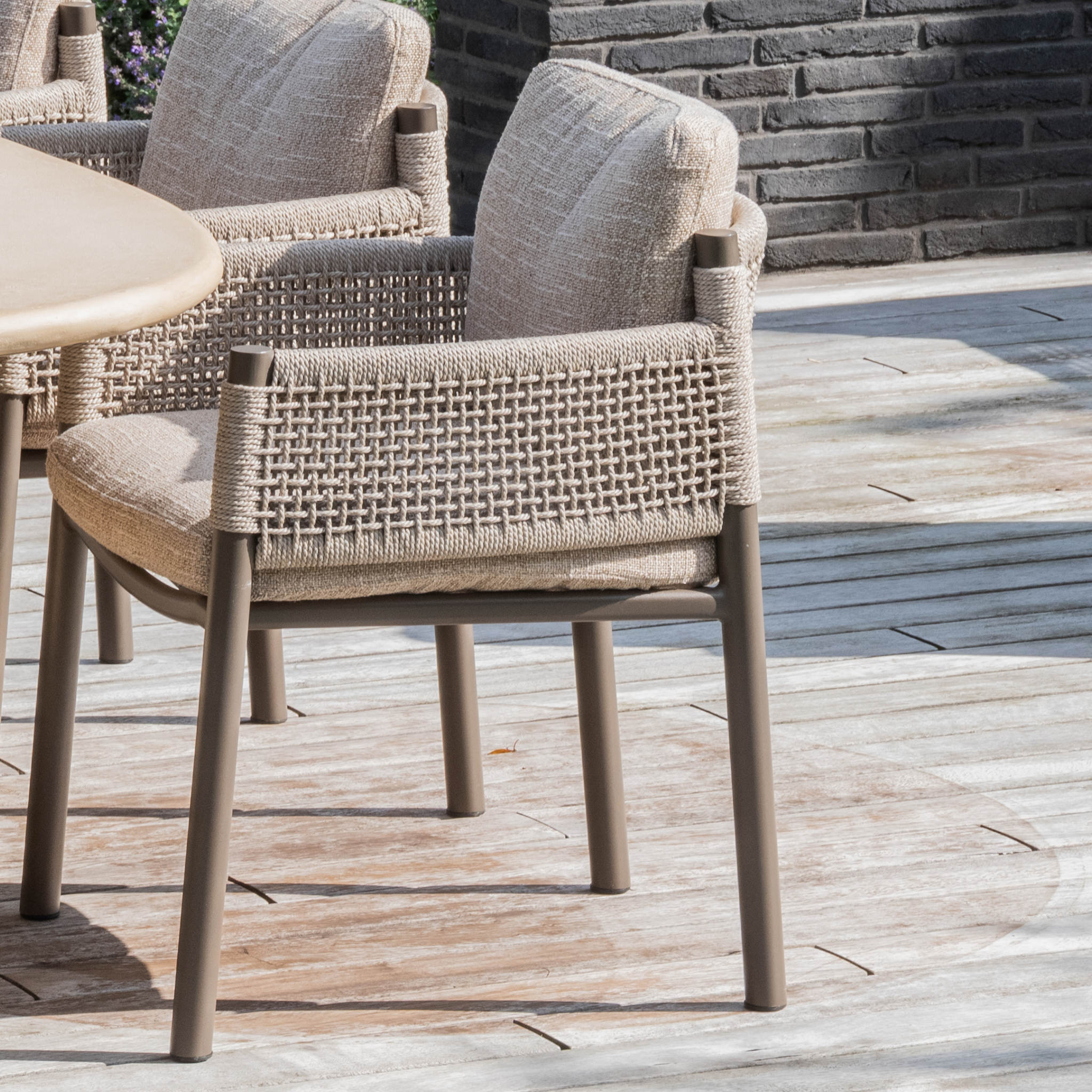 Ensemble Table de jardin PERLA céramique L240 & 8 chaises SOLARA coussin grège chiné