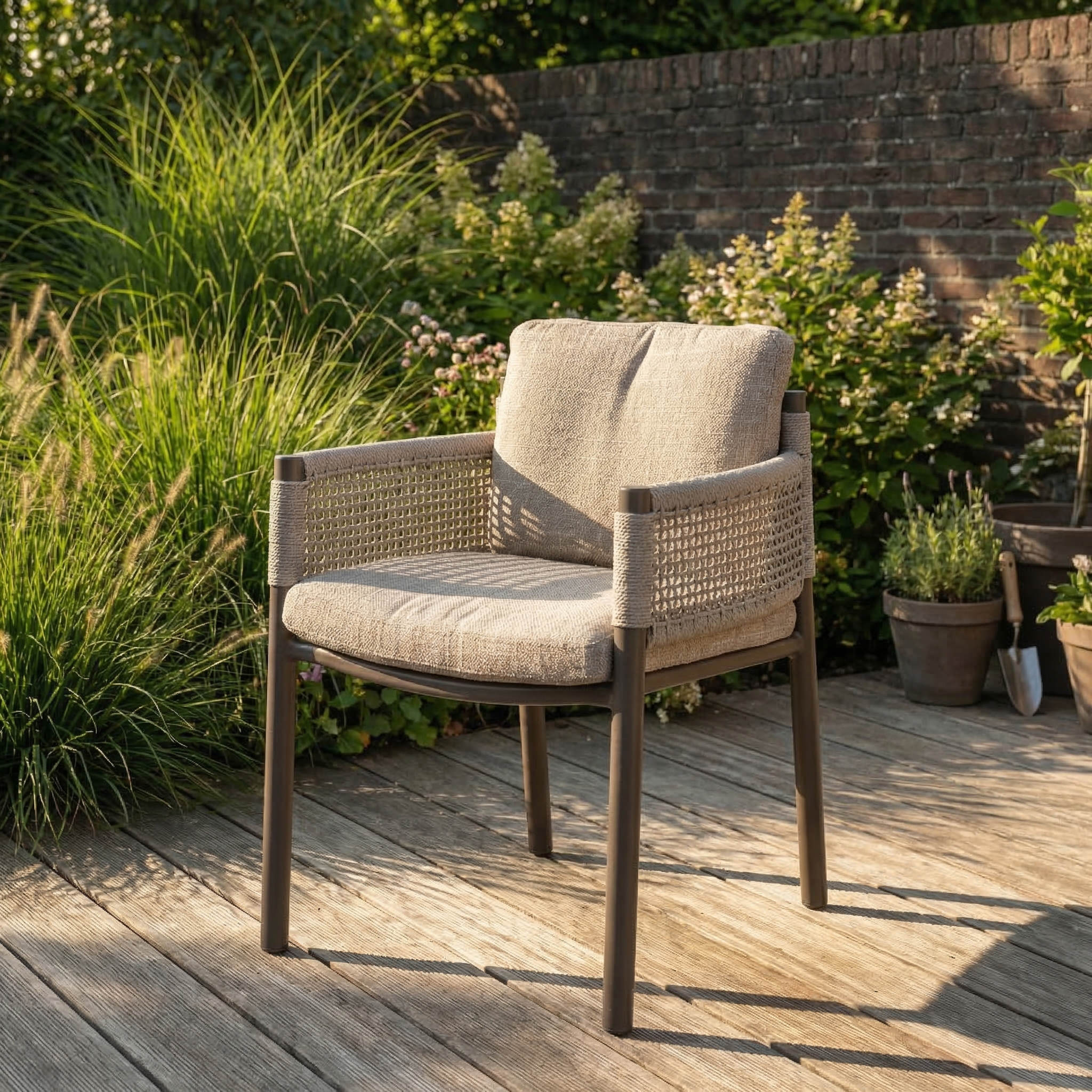 Ensemble Table de jardin PERLA céramique L240 & 8 chaises SOLARA coussin grège chiné