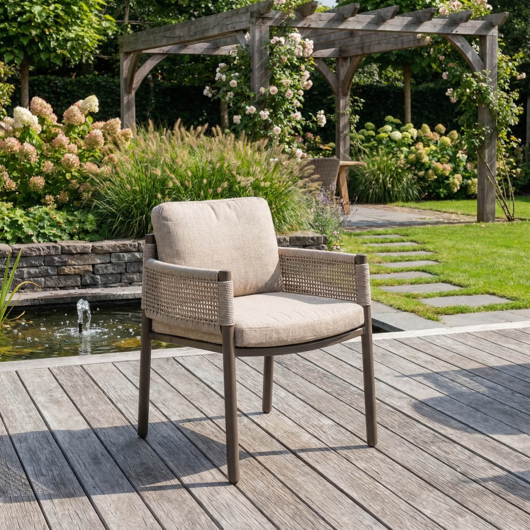Ensemble Table de jardin PERLA céramique L240 & 8 chaises SOLARA coussin grège chiné