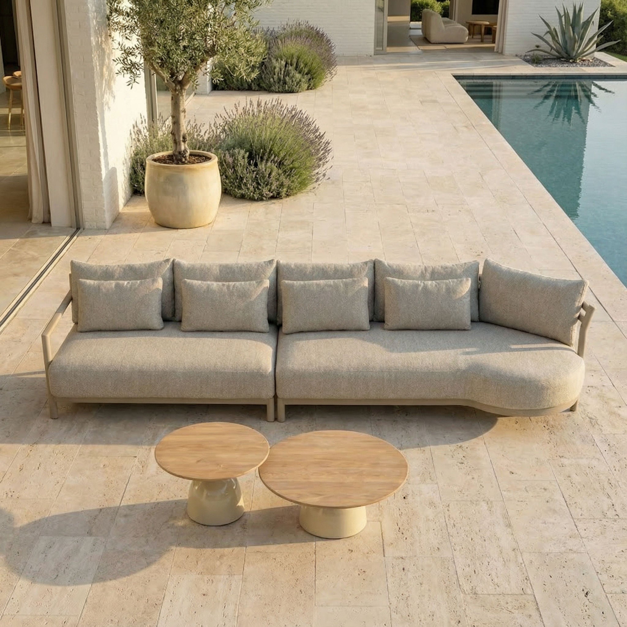 Salon de jardin MYRANA 5 places & duo de tables basses teck