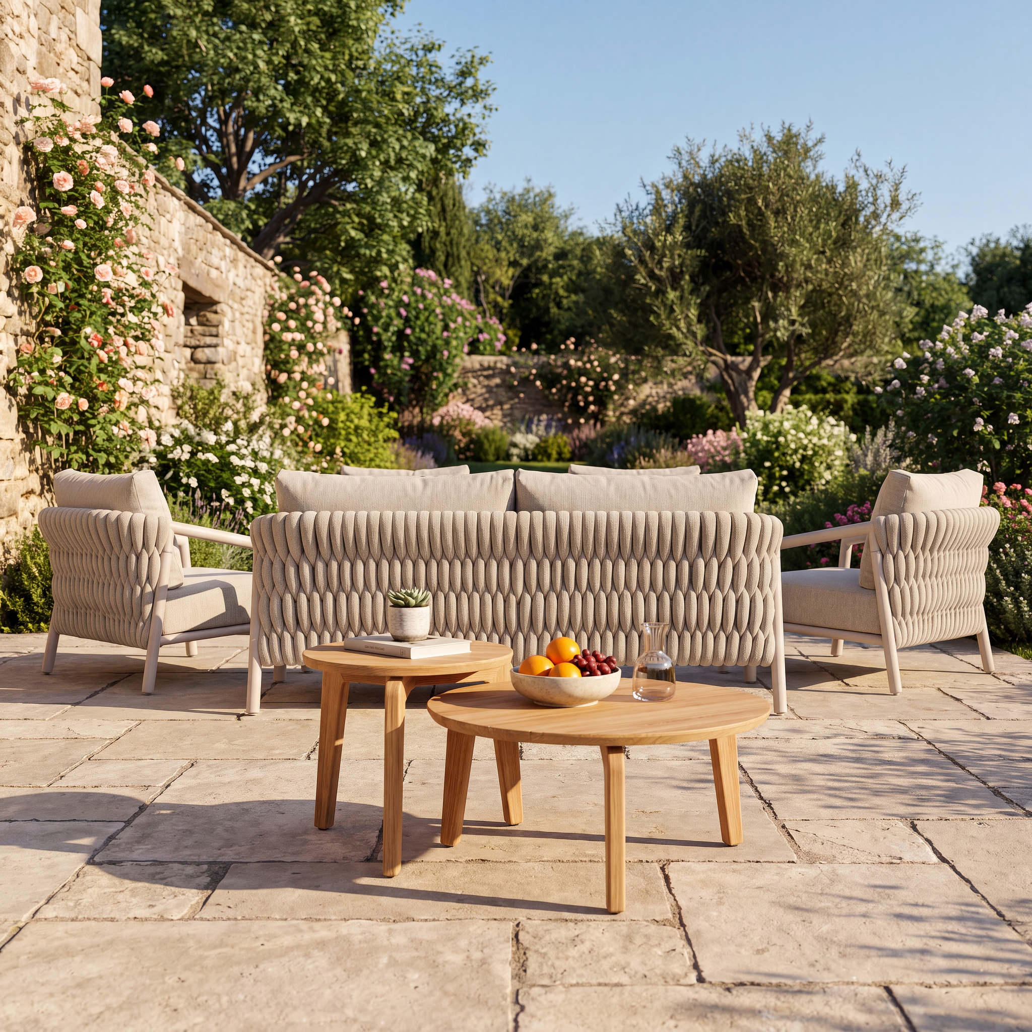 Salon de jardin SAVIO 5 places & duo de tables basses teck