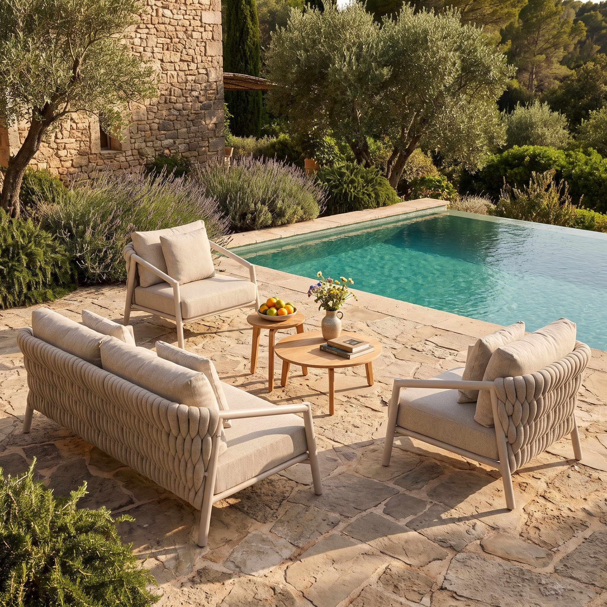 Salon de jardin SAVIO 5 places & duo de tables basses teck