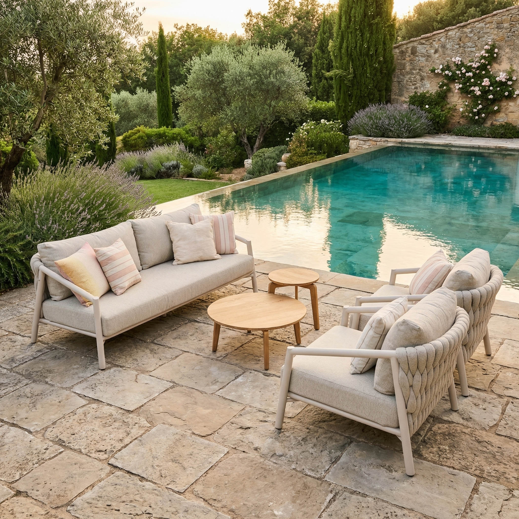 Salon de jardin SAVIO 5 places & duo de tables basses teck