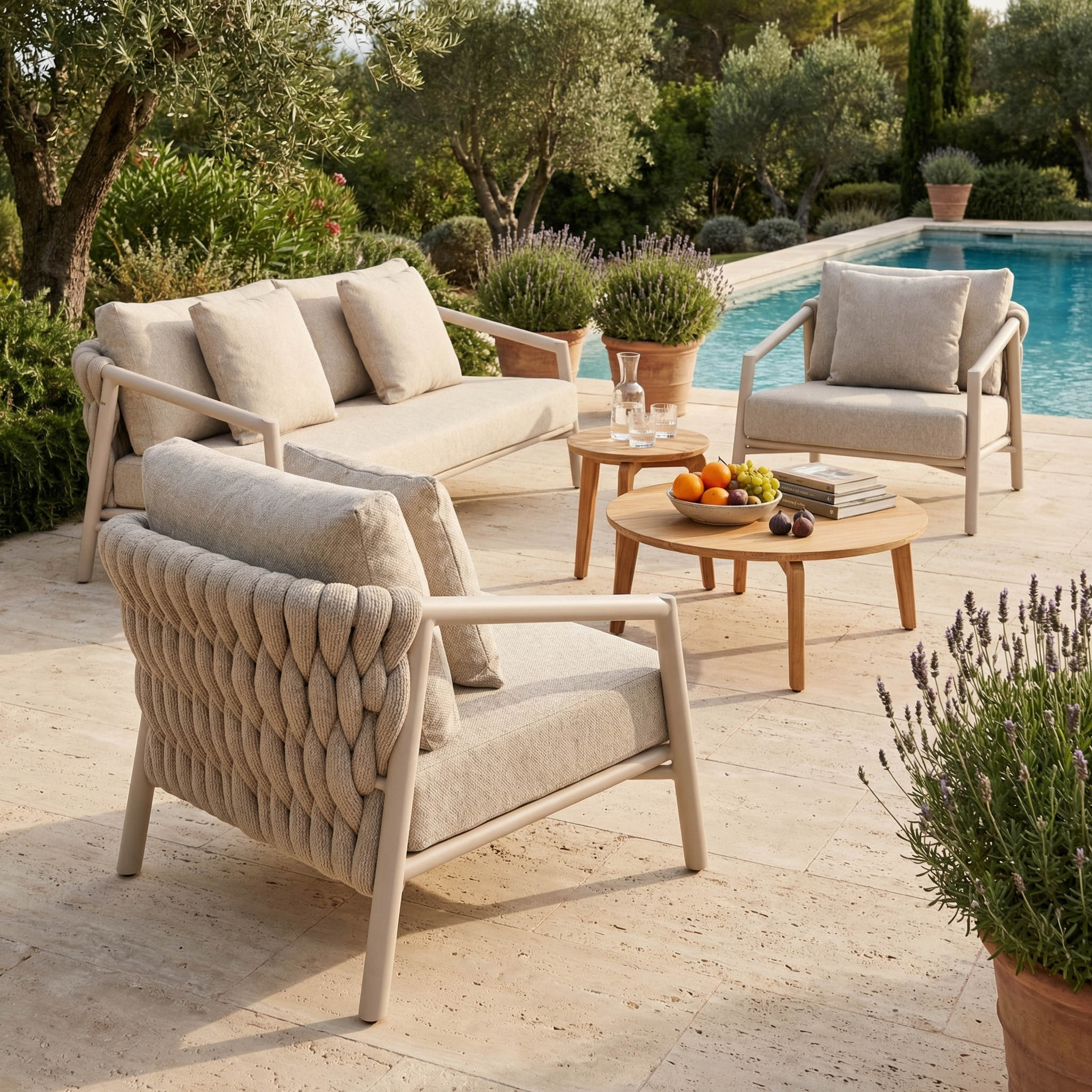 Salon de jardin SAVIO 5 places & duo de tables basses teck