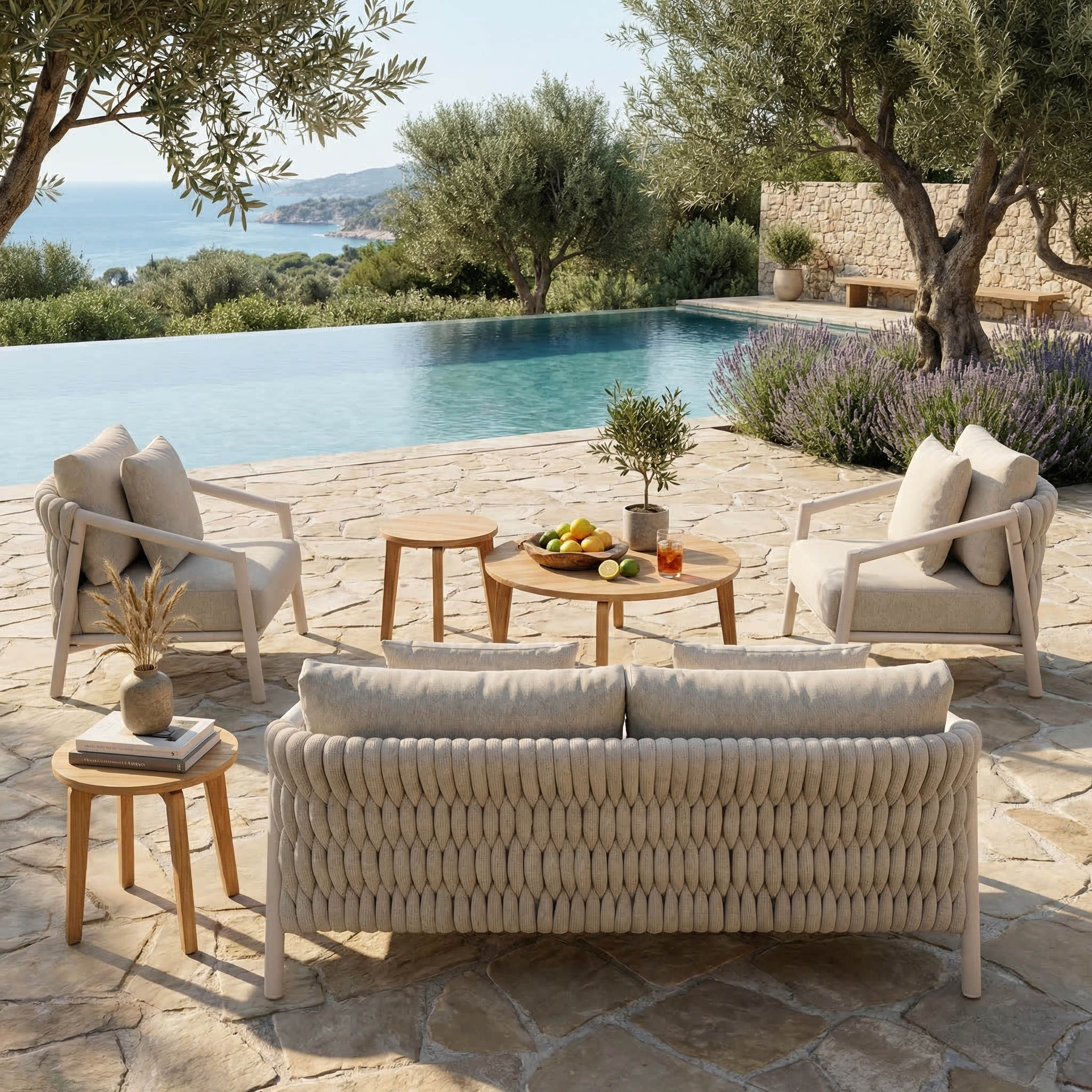 Salon de jardin SAVIO 5 places & duo de tables basses teck